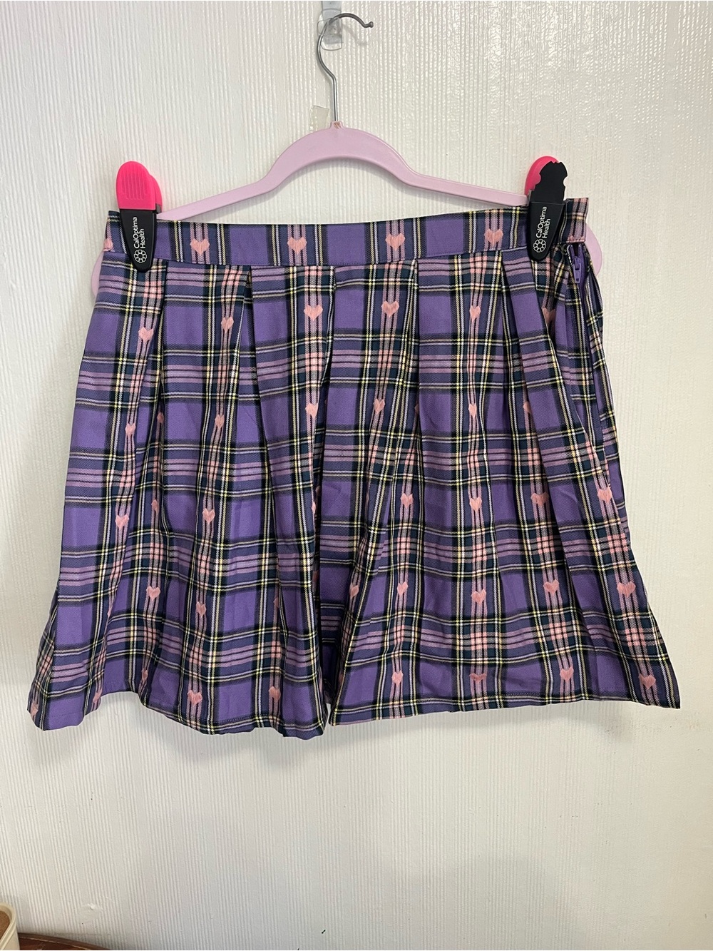 Hot Topic Purple Plaid Skater Skirt with Pink Hearts